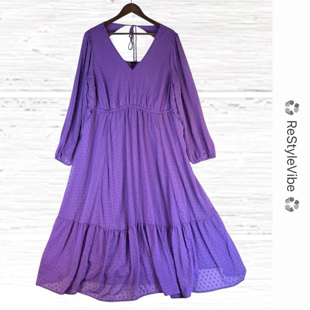 TORRID Women’s Size 1 1X 14-16 Dress Midi Length Long Sheer Sleeves Lined Purple